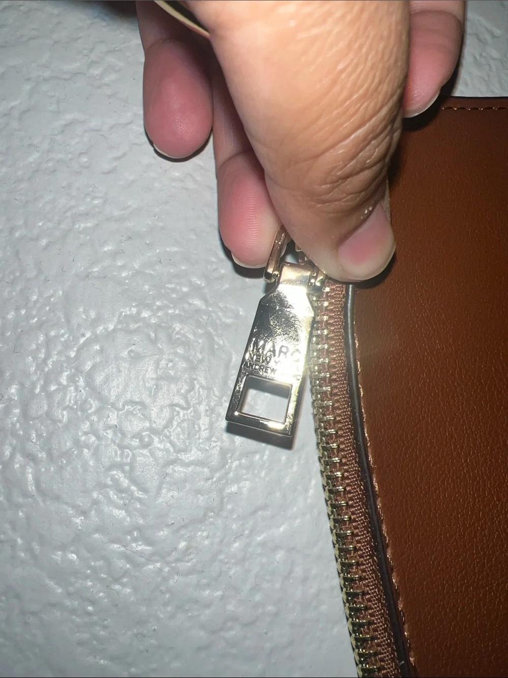 Marc New York Tan Leather Zip Card Holder Key Ring